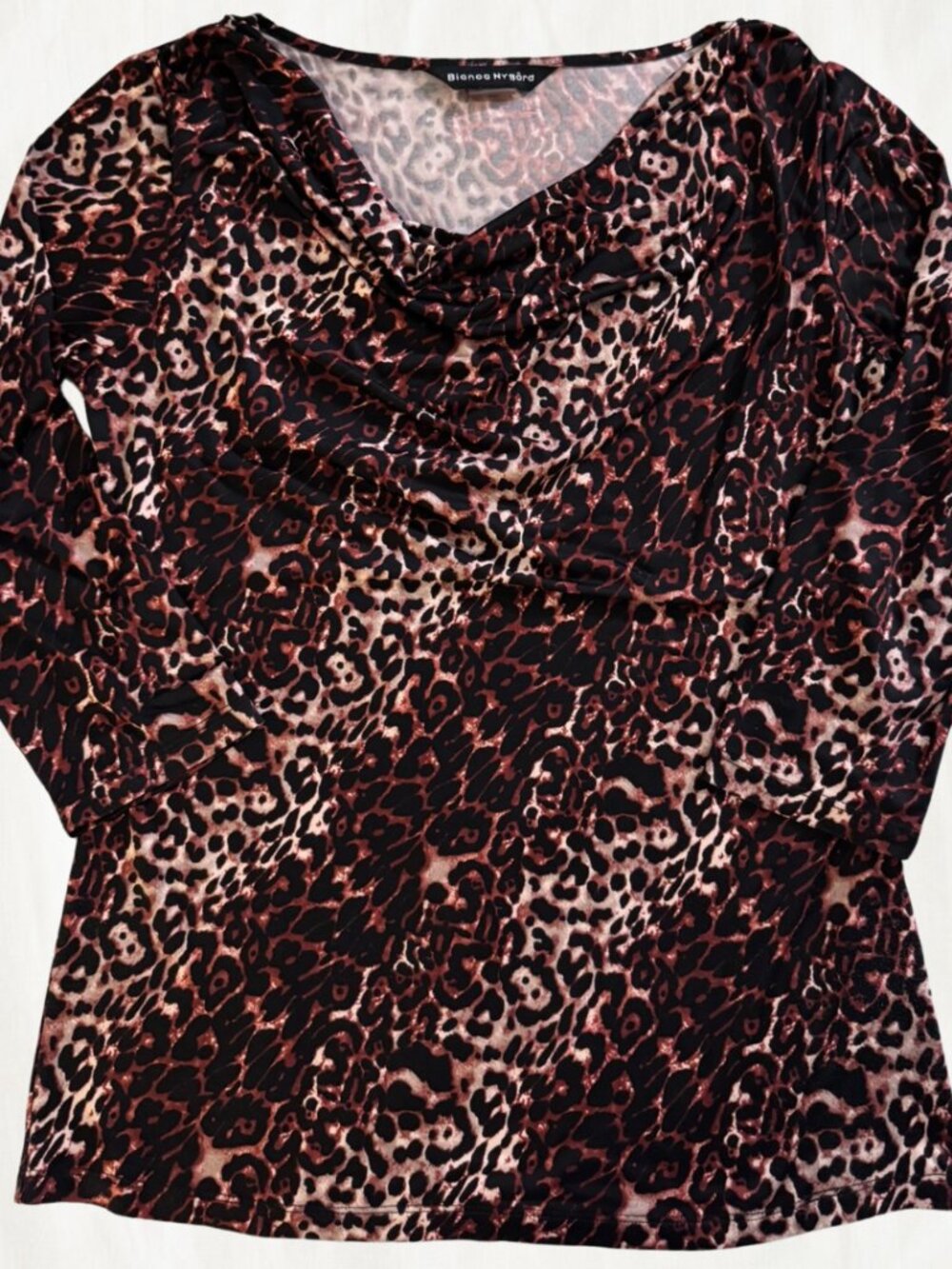 BIANCA NYGARD Leopard Print Long Sleeve Blouse